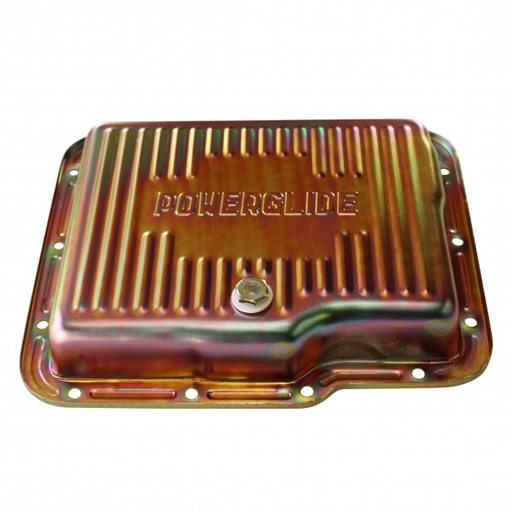 [68-551] Transmission Pan GM Powerglide OEM 2" Depth Zinc Steel Finned with Drain Plug