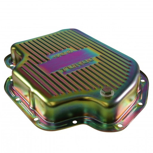 [68-566] Transmission Pan GM Turbo 400 OEM Zinc Steel Finned 2" Depth with Drain Plug