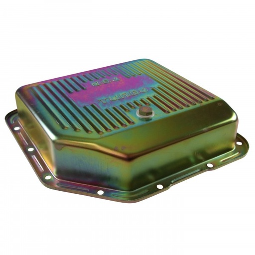 [68-570] Transmission Pan GM Turbo 350 3-1/2" Deep Zinc Steel Finned with Drain Plug